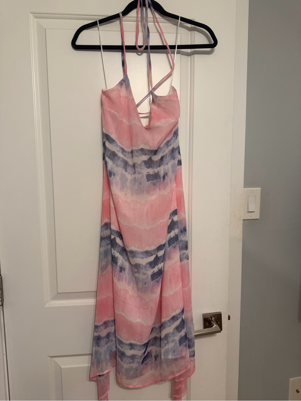 Pink and Blue Watercolor If By Sea Midi Dress. NWOT